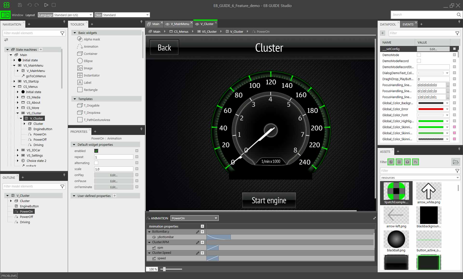 Elektrobit Tool EB GUIDE Demo View Cluster Animation
