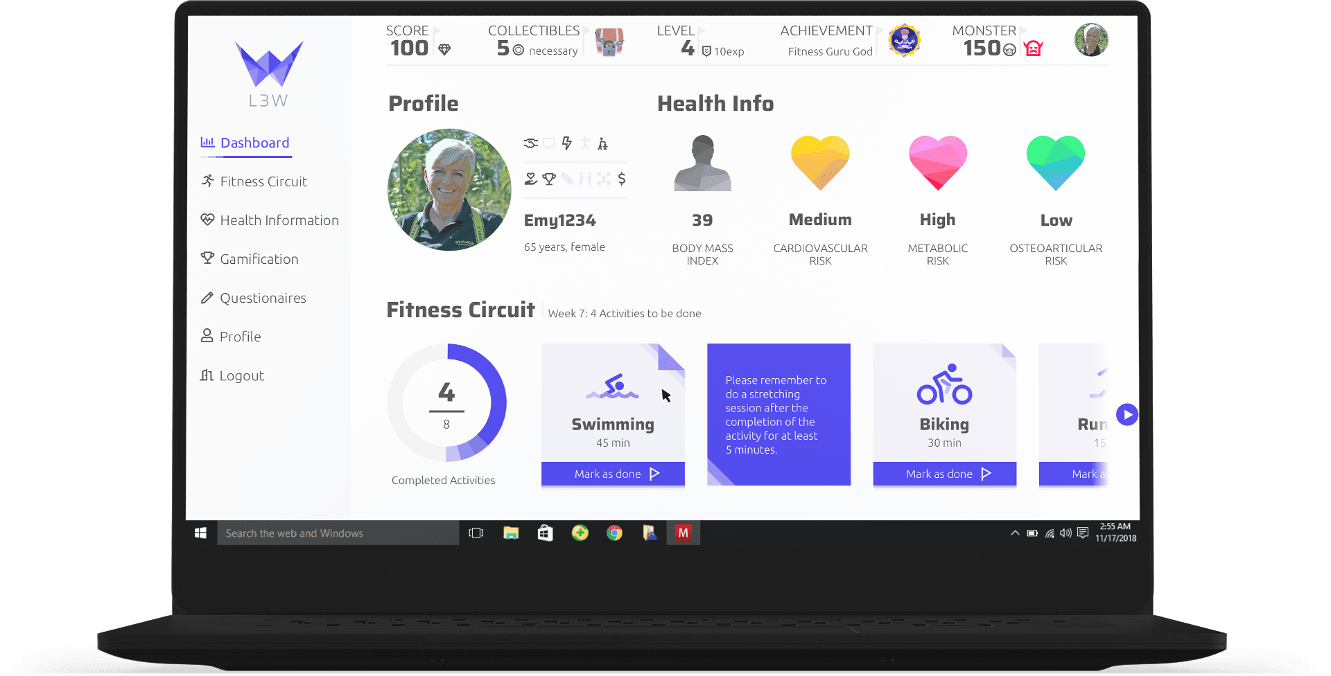 L3W Online Plattform Fitness Gesundheit Dashboard Übersicht