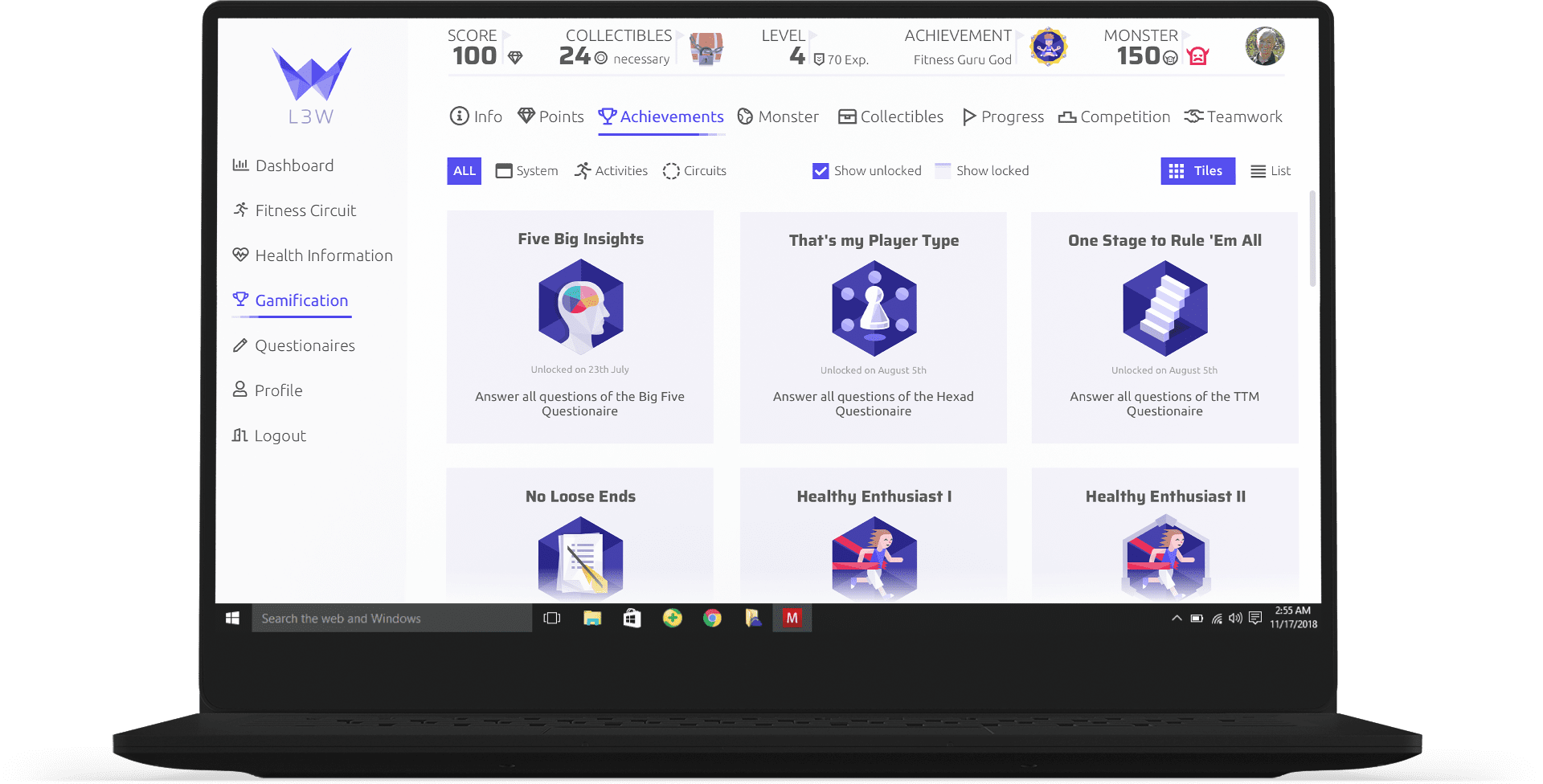 L3W Online Plattform Gamificiation Errungenschaften