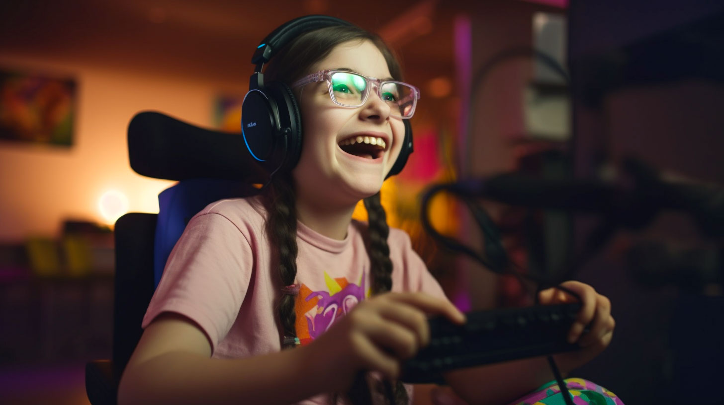 Lachendes Kind beim Computer Spielen