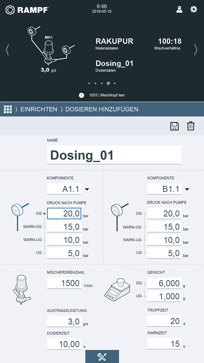 RAMPF HMI Dosieren Hinzufuegen