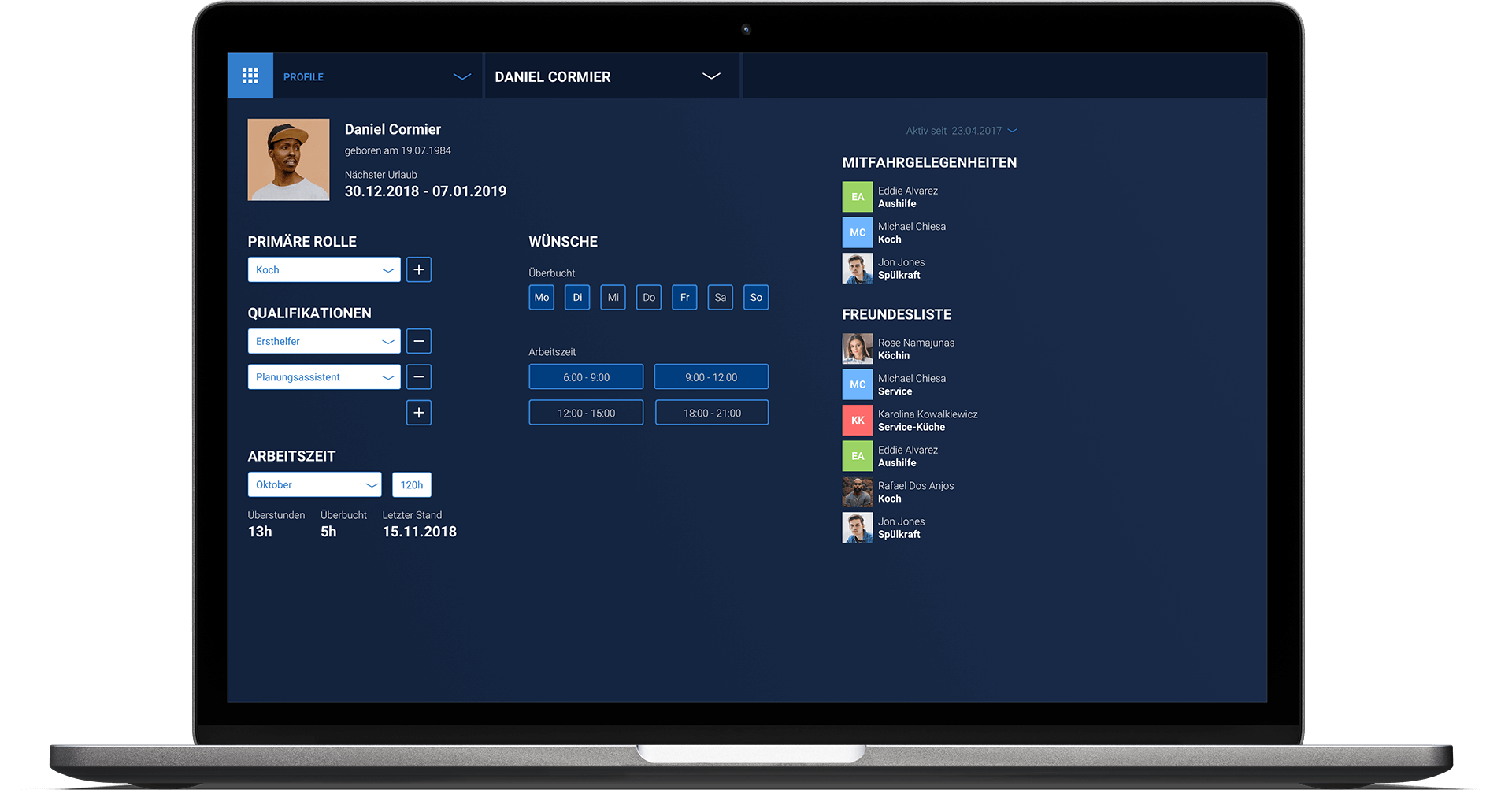 Schichtplaner Software Smart Scheduling Form Mitarbeiterprofil
