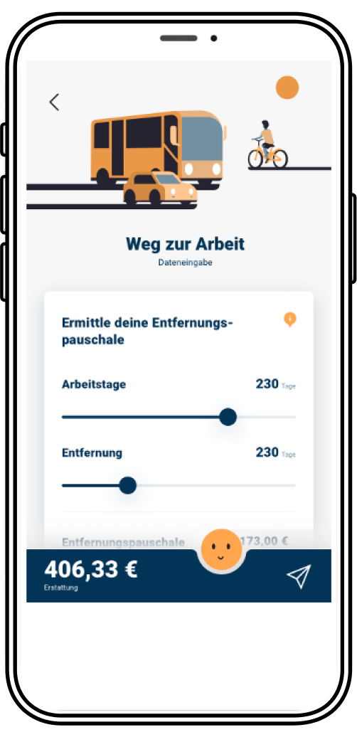 Steuertipps App Prototyp Weg zur Arbeit
