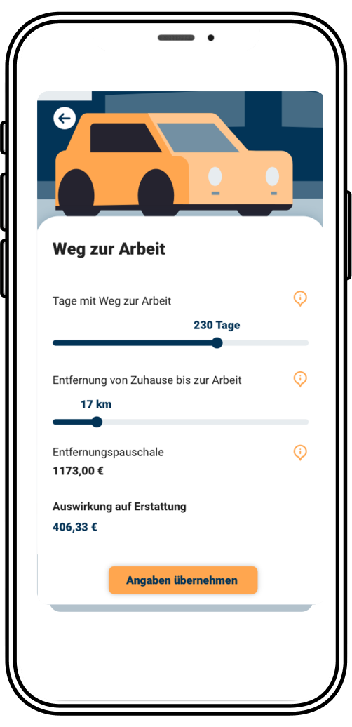 Steuertipps App Entwurf Weg zur Arbeit