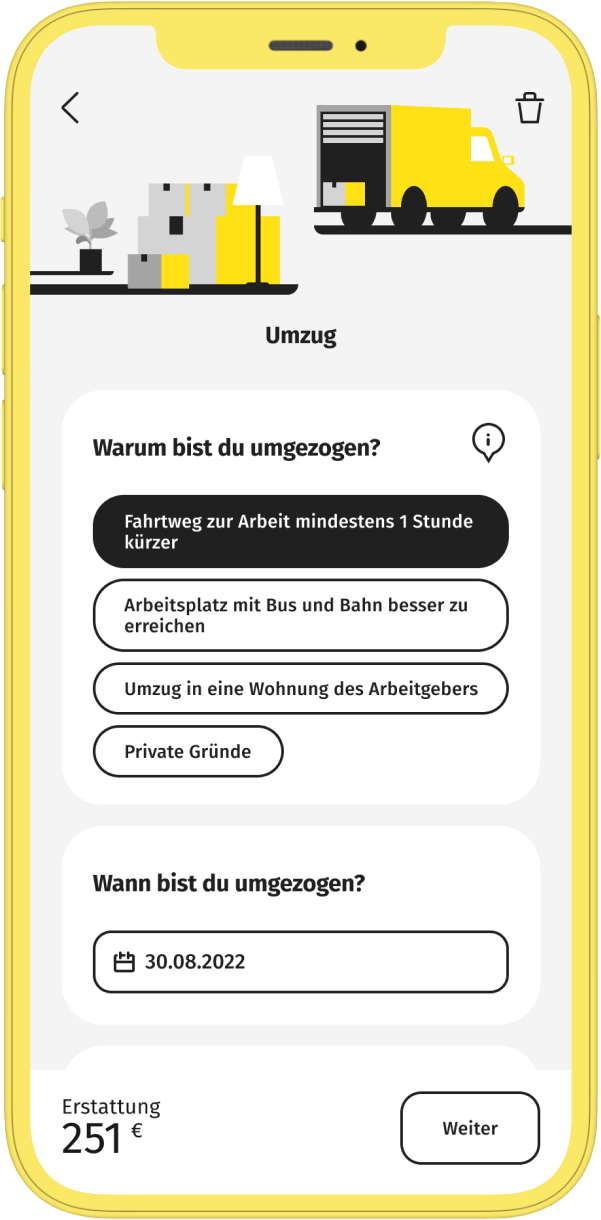 Steuertipps Smartphone App Ansicht Umzug