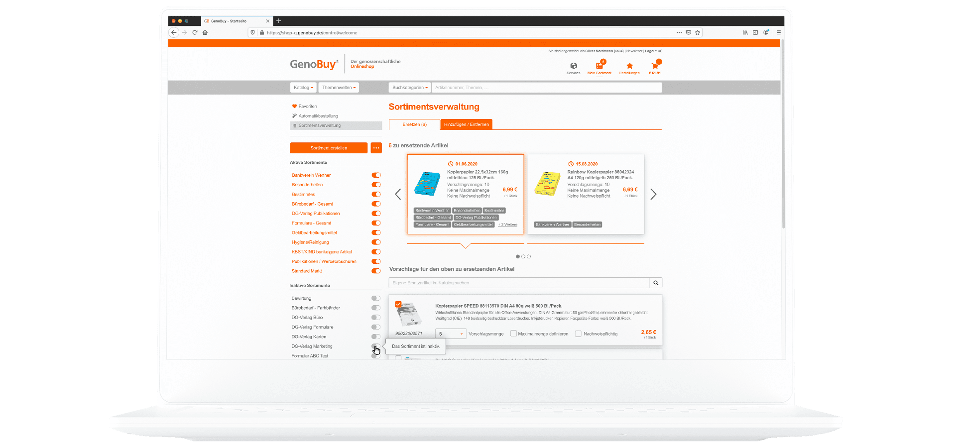 Genobuy Onlineshop Sortimentsverwaltung